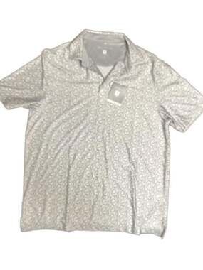 Hickey Freeman Golf Polo Mens Size M Light Grey Geometric Print NWT